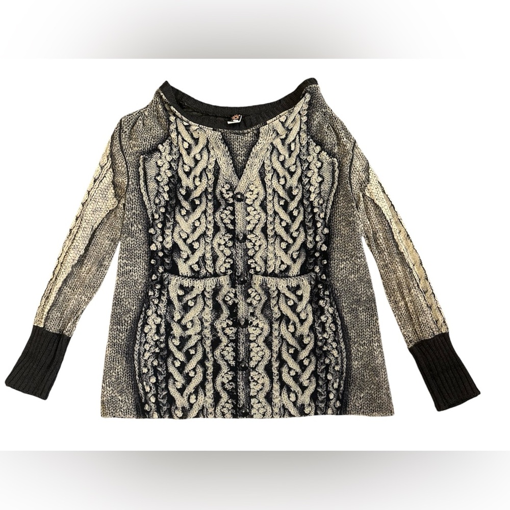 JEAN PAUL GAULTIER L 90s Trompe L’Oeil Cable Sweater Top Cardigan Y2K Black Vtg